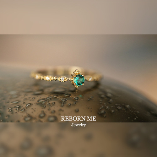S925 sterling silver plated 14K gold inlaid emerald ring fashionable light luxury design style simple and beautiful ring for women