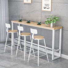 北歐白色原木休閑吧台桌餐廳奶茶店創意實木高腳吧台桌椅簡約現代