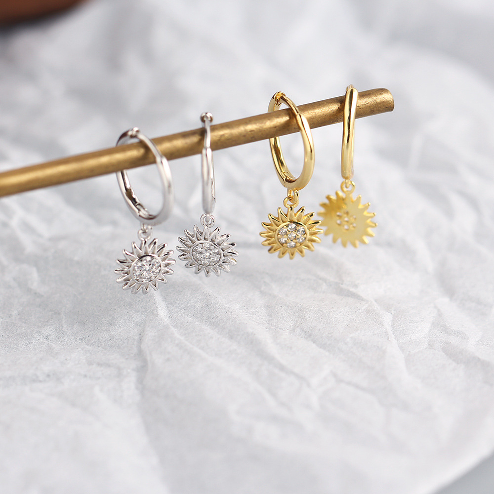 Flower Pattern 1 Pair 925 Sterling Silver Zircon Flower Earrings