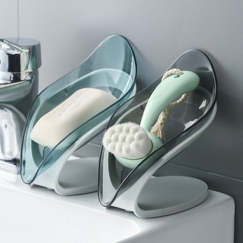 创意肥皂架透明树叶形香皂盒浴室免打孔沥水香皂架叶子肥皂盒