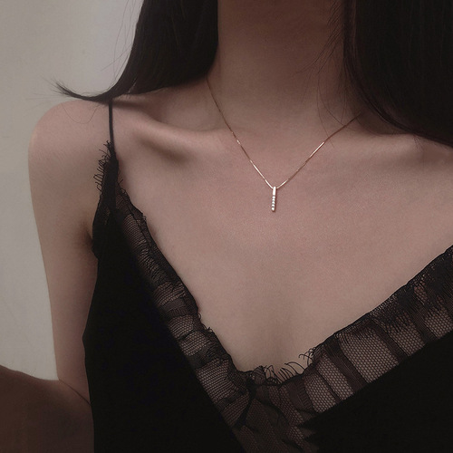 s925 sterling silver long geometric necklace women's Korean style clavicle chain simple and generous internet celebrity temperament personality student fresh
