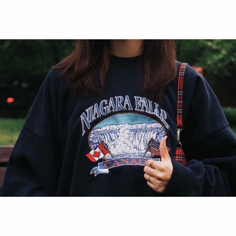 BM style American retro kendou sweater waterfall embroidered women's autumn loose coat women's bm sweater