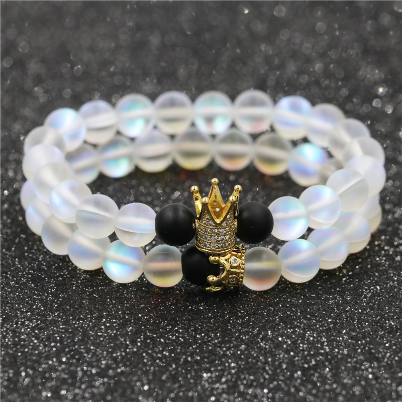 Heiß Verkaufter Europäischer Und Amerikanischer Schmuck Milchstein Mondstein Paar Armband Perlen Diy Bracelet display picture 2