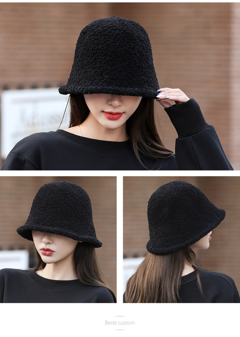 Nouveau chapeau de pêcheur en peluche d'agneau d'automne et d'hiver chapeau de mode coréenne pour femmes chapeau de seau d'eau couvrant le visage japonais chapeau de bassin Art Big Eaf_voghion.com