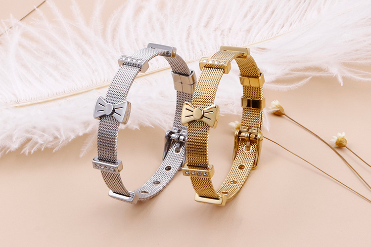 Fashion Bow Knot Titanium Steel 18K Gold Plated Bracelets In Bulk display picture 2