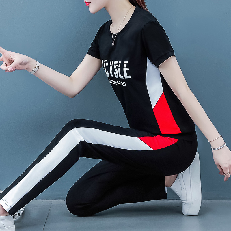 純棉休閑運動服套裝夏裝2020新款時尚韓版寬松顯瘦短袖兩件套潮流