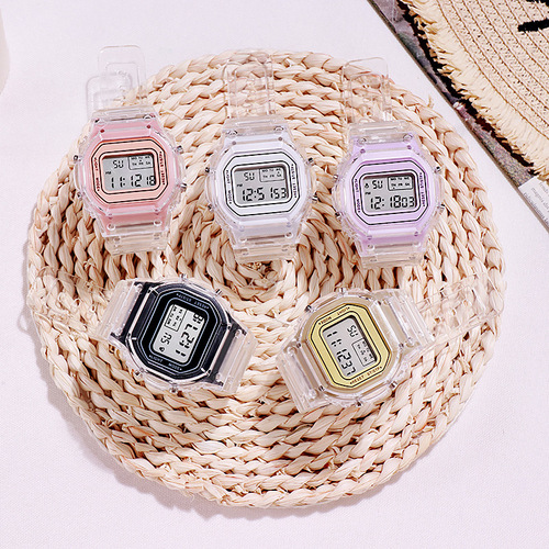 Transparent square electronic watch calendar week luminous alarm clock
