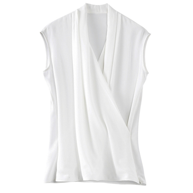 Short Sleeve Chiffon Blouse women’s design sense top Korean V-neck white shirt