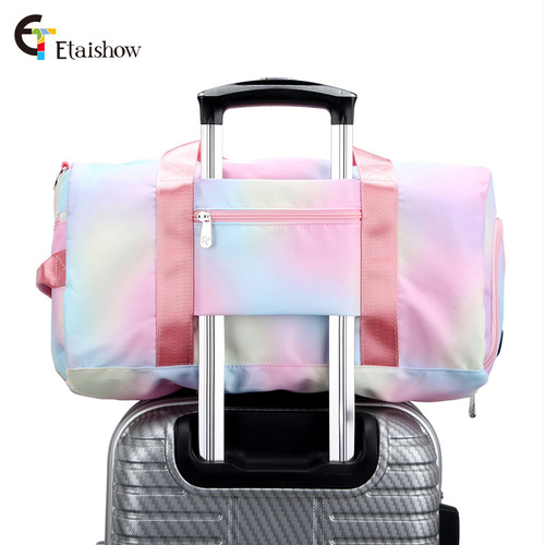 Cross-border travel bag women's portable shoulder bag cylindrical printing waterproof large capacity yoga sports fitness bag travel bag