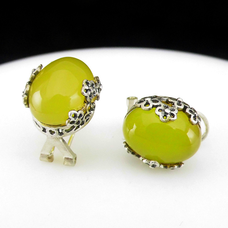 Long Baolong jewelry S925 Thai Silver personality agate Backing Retro Flower Ethnic style Earrings wholesale new pattern Earrings