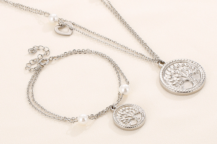 new tree pendent double-layer stainless steel bracelet necklace set wholesale Nihaojewelry