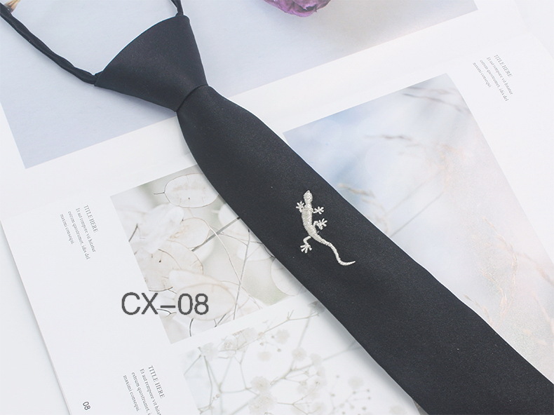 Corbata negra para hombre sin correa de cuerda moda negocios casual corbata profesional bordado personalizado