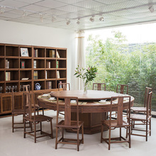 新中式榆木家具 古典家具餐桌椅酒店實木圓桌 圓桌餐桌椅組合