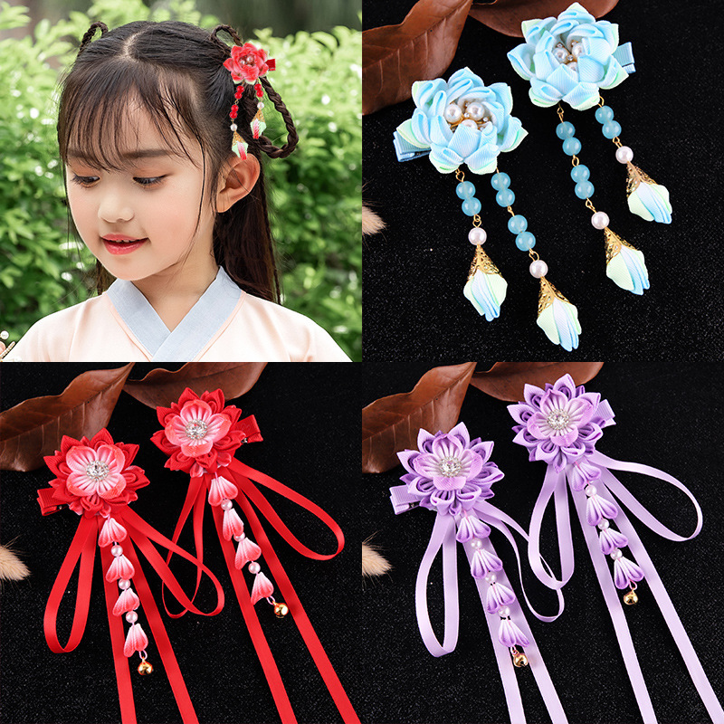 chinese hanfu hair accessory for girls Gu shenghualian children hairpin pure Chinese hand made pearl step rocking Tang girl hair ornament