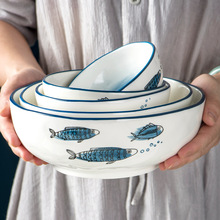 日韓式創意陶瓷碗早餐酒店家用湯面碗沙拉甜品碗手繪餐具卡通魚碗