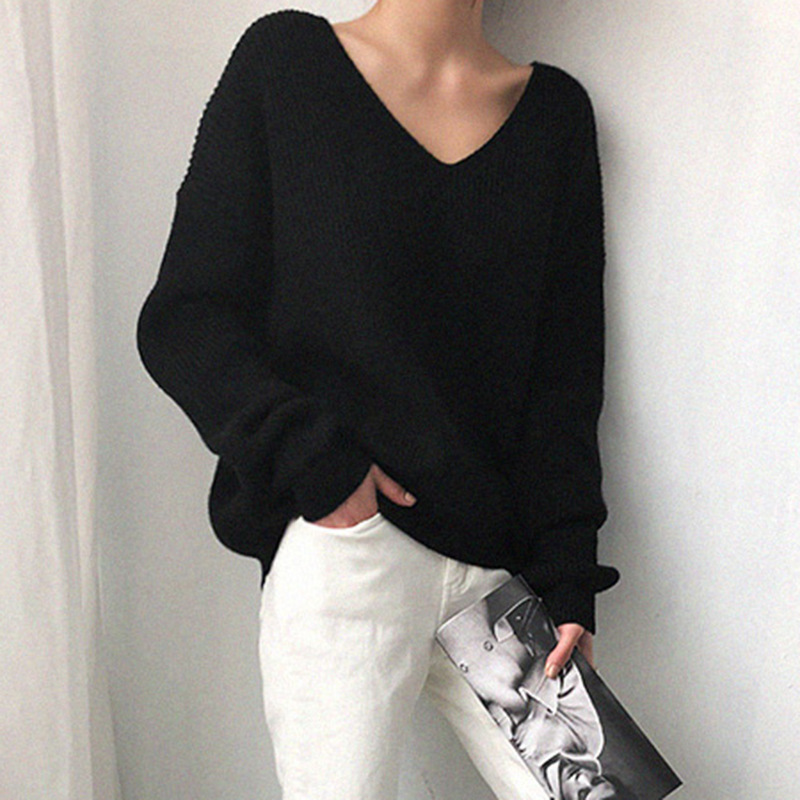Suéter de Punto para Mujer, Otoño/Invierno 2025, Nuevo, para Comercio Exterior, Superventas en Amazon, Cuello en V, Hombros Descubiertos, Color Sólido image 5