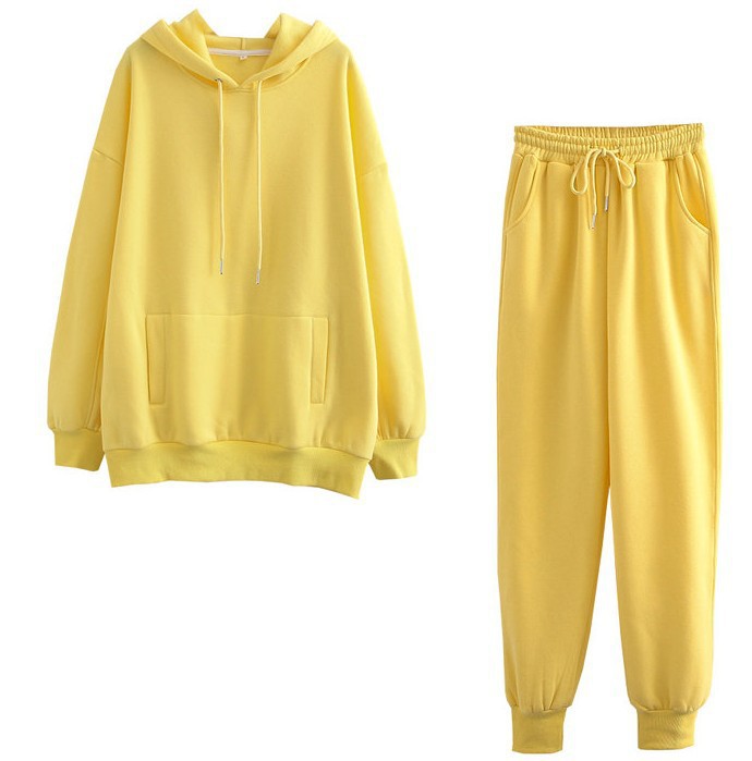Damen neue Mode lässig plus Samt verdickte Kapuze Damen Sweatshirt lose Top Hosen Anzug_voghion.com