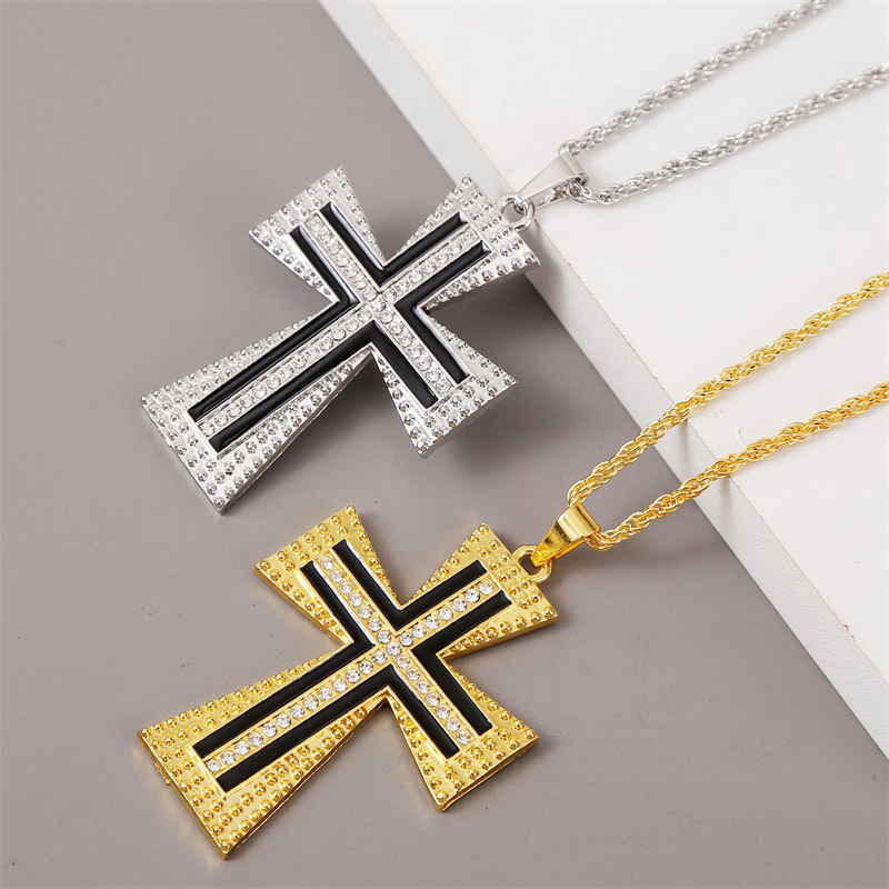 exaggerated hip hop cross necklace creative hip-hop rhinestone pendant jewelry wholesale nihaojewelr