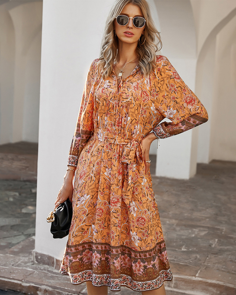 printed 7-point sleeve dress  NSDY15649