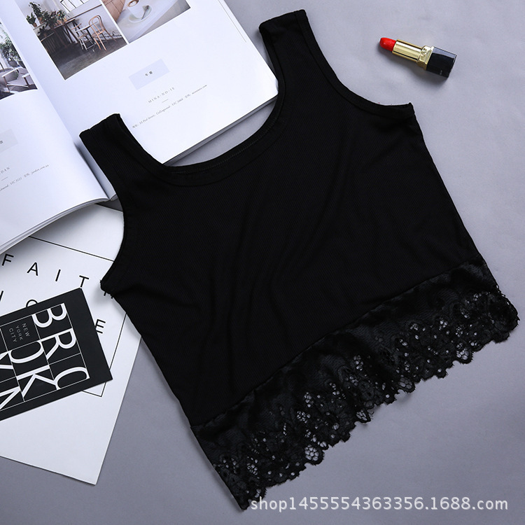 帮手SKU图-百搭蕾丝吊带背心女短款带花边弹力大码性感美背内