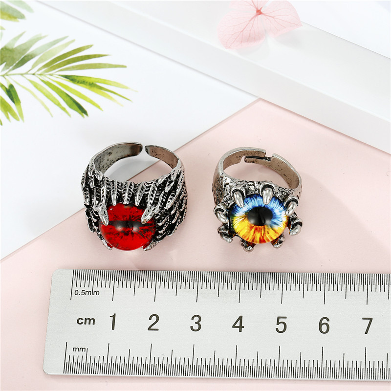 European Trend Retro Domineering Ring Personalized Punk Devil Eyes Antique Silver Open Ring Men Cros