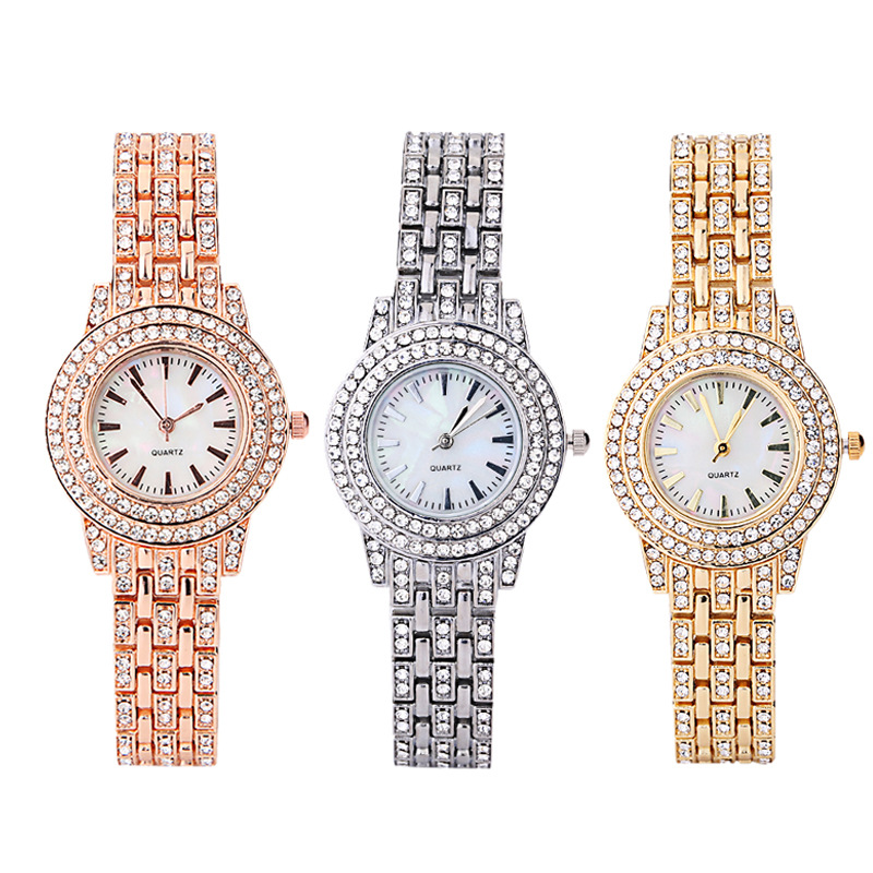 Cross-border new style light luxury fashion all-match Steel Belt Women's bracelet Diamond-embedded watch simple strip Ding scale full diamond quartz watch