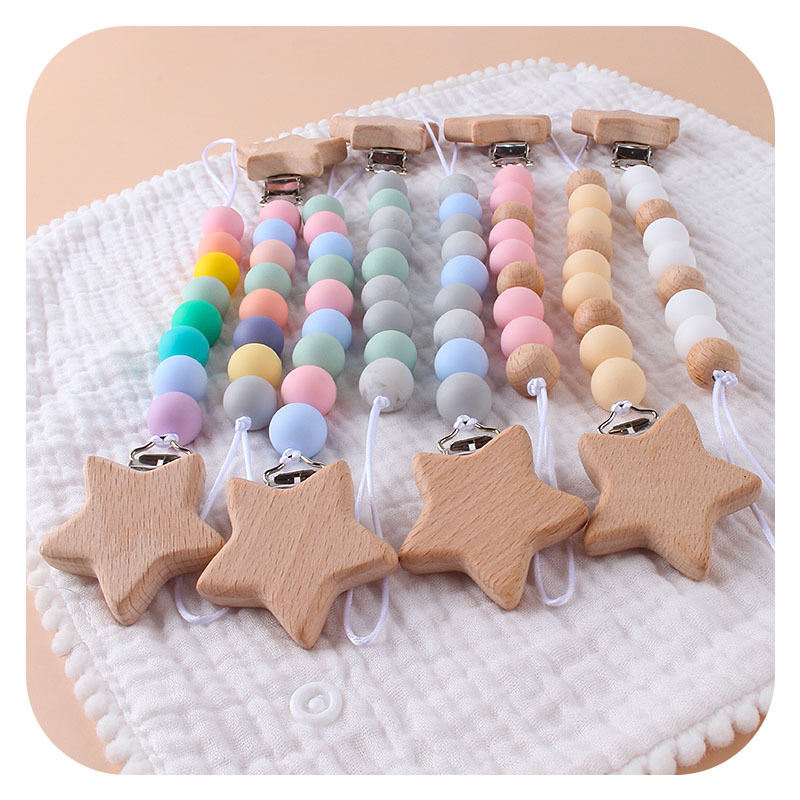 Nueva Haya estrella de cinco puntas chupete clip bebé DIY creativo cadena chupete de silicona de dibujos animados Beech Toy teether