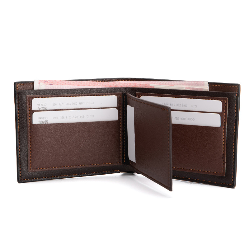 Nueva cartera de la PU de los hombres de suministro transfronterizo de costura retro europea y americana de doble Cartera de doble bolsa de licencia de conducir horizontal