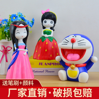 新款手工制作diy石膏娃娃涂色 陶瓷彩绘白胚摆摊存钱罐大号|ms