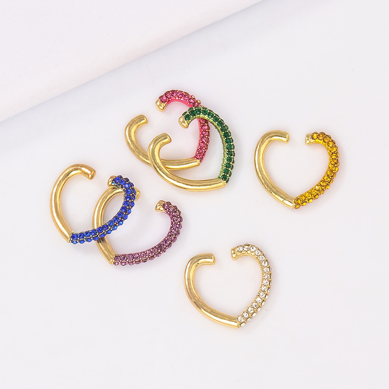 Simple Single Rectangular Heart Multicolor Ear Clip display picture 3