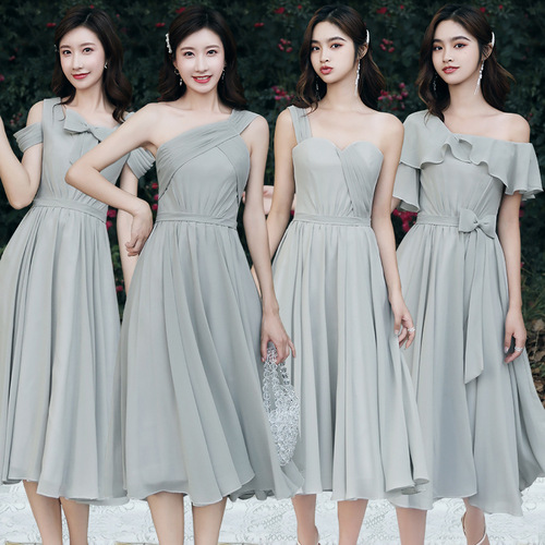 evening dresses Bridesmaid Dress fairy long grey sister skirt girl friend group dress graduation dress