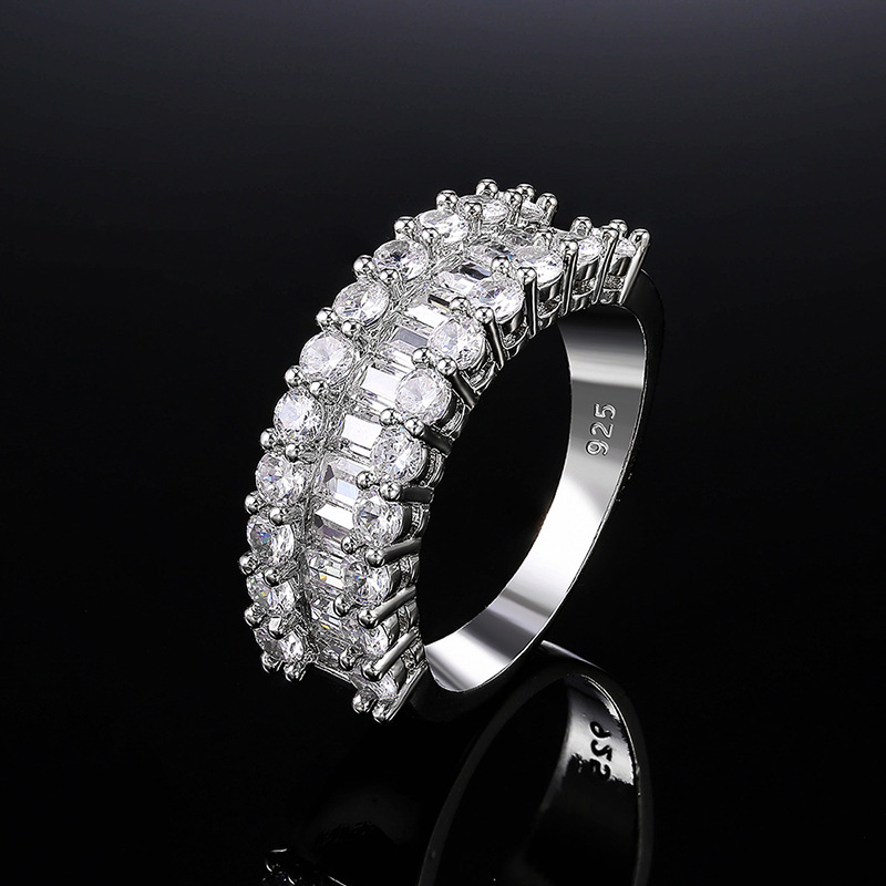 Fashion Copper Plated Platinum Ladder Cubic Zirconia Ladies Ring Wholesale display picture 2