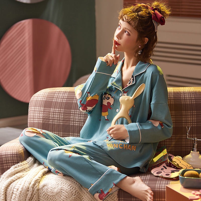 Pijamas de las mujeres de primavera y otoño invierno 100% algodón de manga larga dulce lindo Otoño e Invierno desgaste del hogar traje