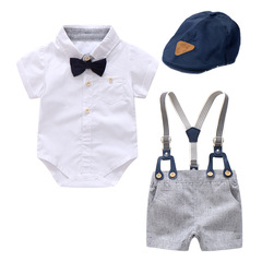 Cross-border Baby Boy Gentleman Suit Summer New Rompers Manufacturer Selling European and American Boy Harness + Hat on behalf of Shipping