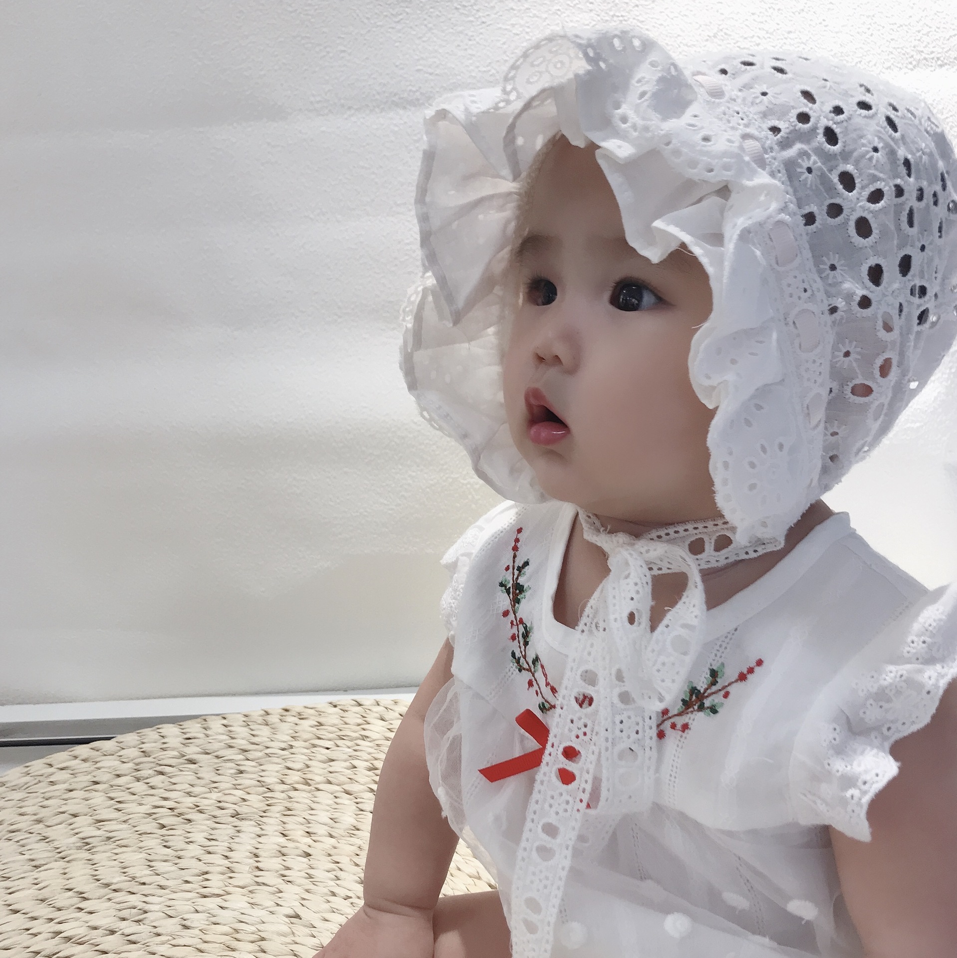 婴儿夏款大红帽子母婴儿童用品工厂批发新生儿洛丽塔帽韩版蕾丝帽