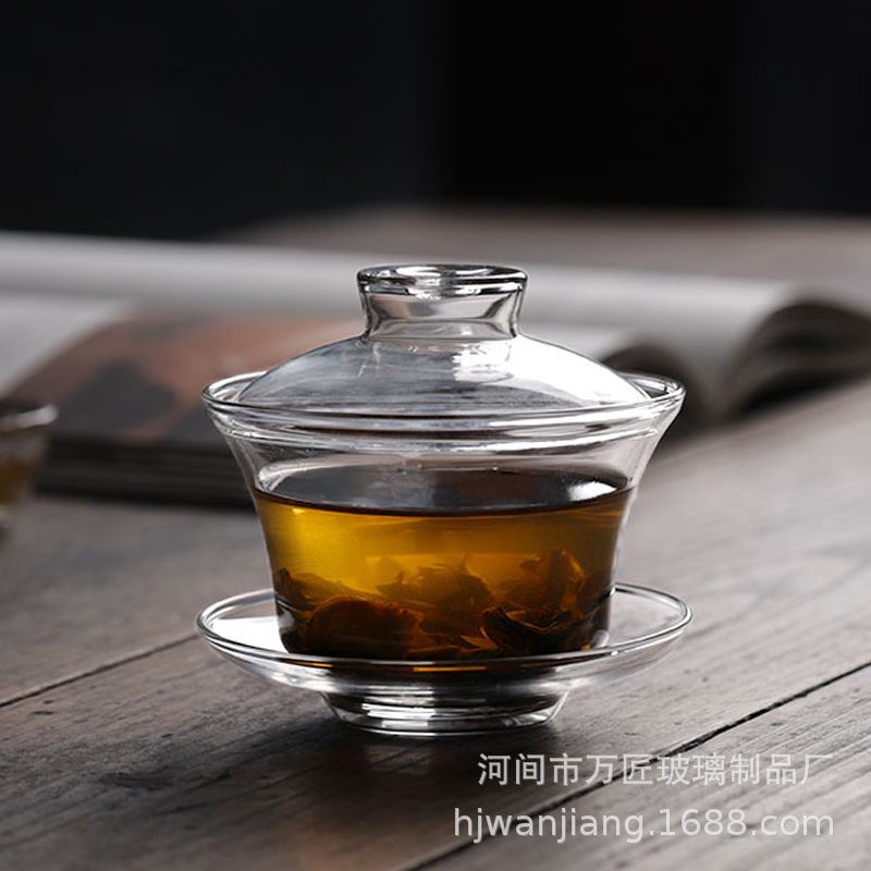 加厚玻璃盖碗小号泡茶盖杯马蹄干泡碗功夫茶具日式 茶杯茶碗