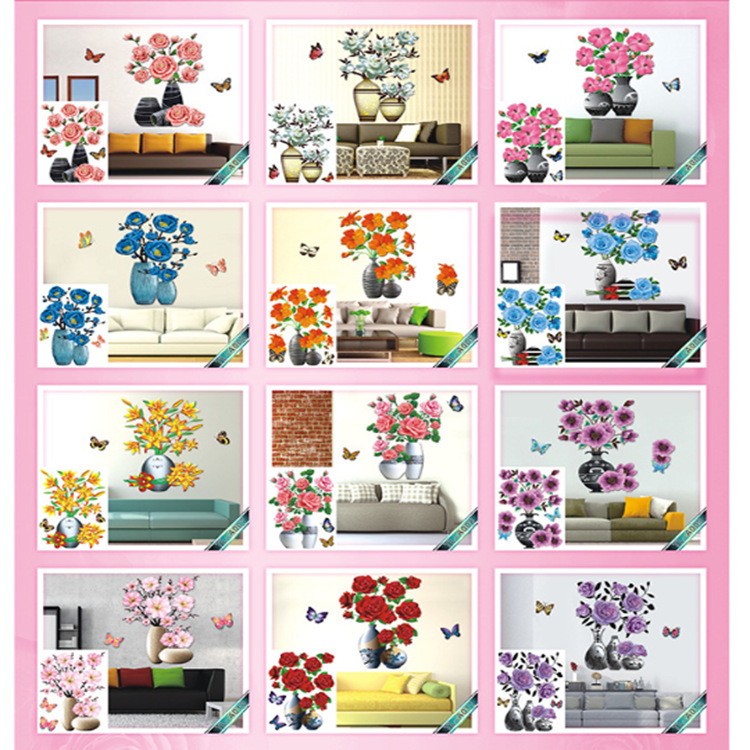 Décoration intérieure de style européen raffinée : vase mural tridimensionnel à plusieurs niveaux en feuille d'or, autocollants 3D imperméables_voghion.com