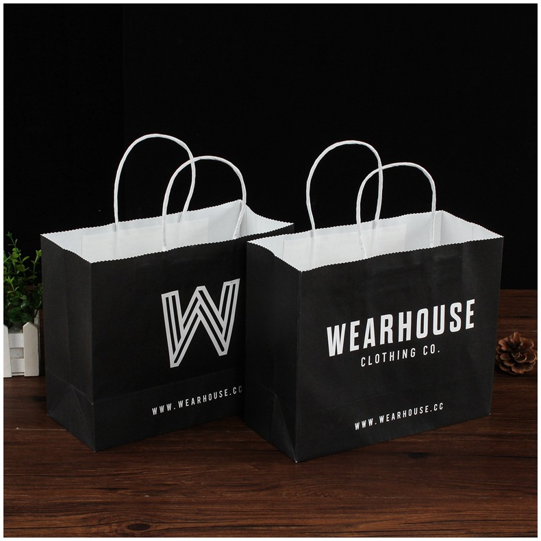 厂家定制牛皮纸手提袋外卖打包购物袋白牛皮服装礼品袋方底手提袋