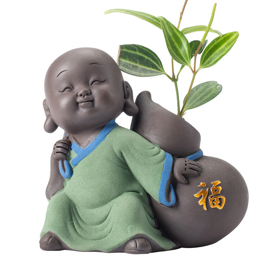 Little Monk Flower Vessel Hydroponic Tea Pet Decoration Boutique Can Cultivate Zen Feelings Five Blessings Little Novice Novice Tea Table Cute Mini Vase