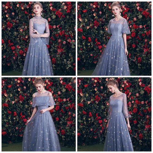 Evening dress Bridesmaid dress long blue fairy Bridesmaid group wedding dress wedding banquet boudoir dress graduation dress