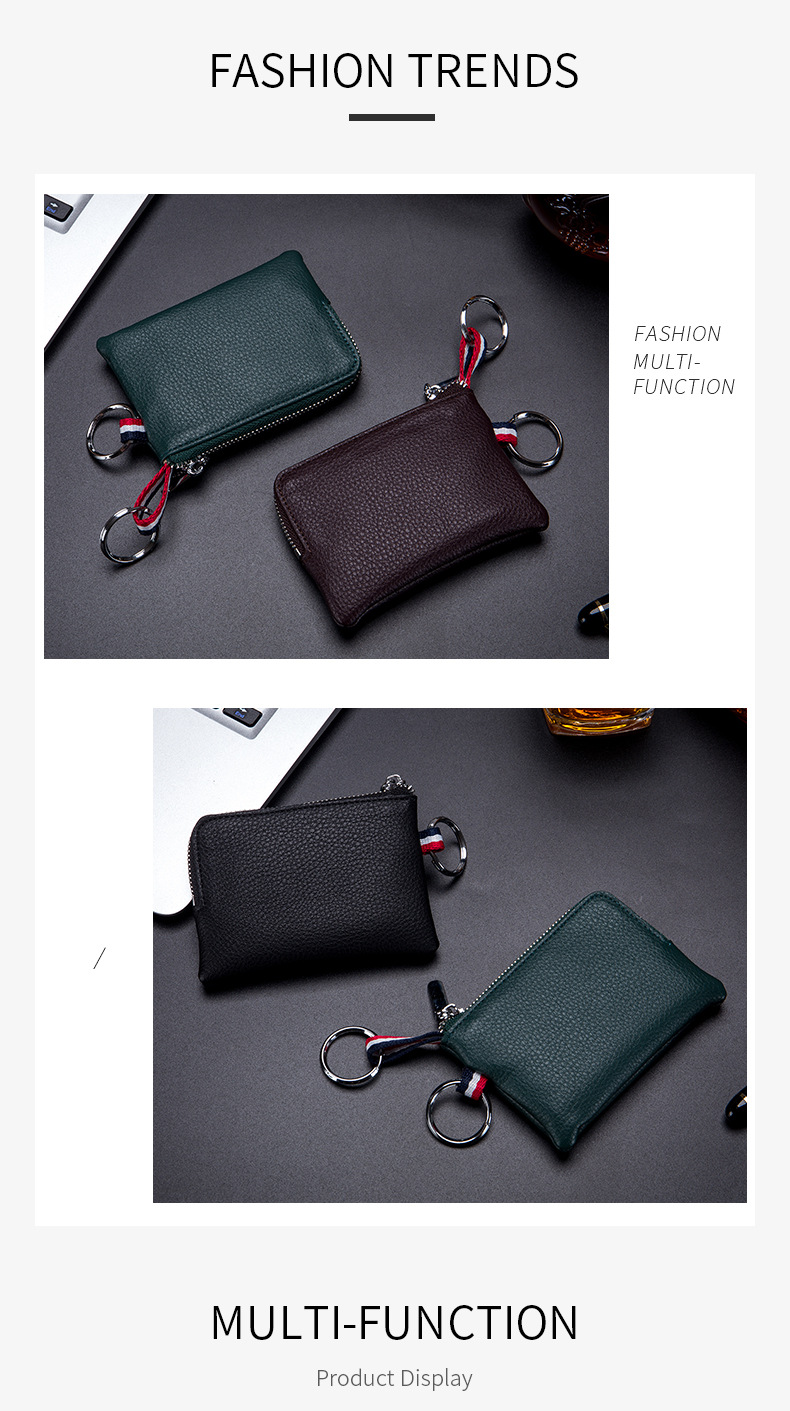 Men's Solid Color Leather Zipper Coin Purses display picture 3
