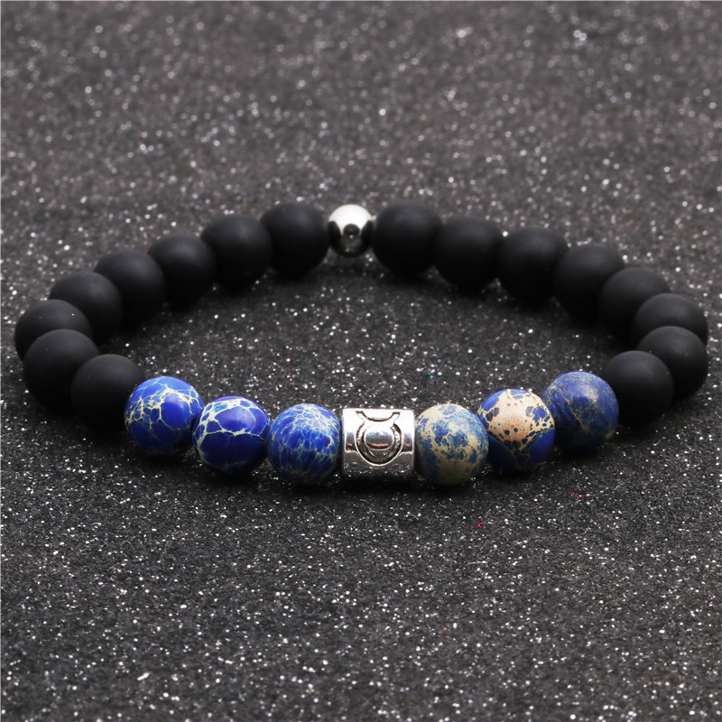 Twelve Constellation Couple Bracelets Natural Emperor Stone Beaded Black Frosted Bracelet DIY Men an