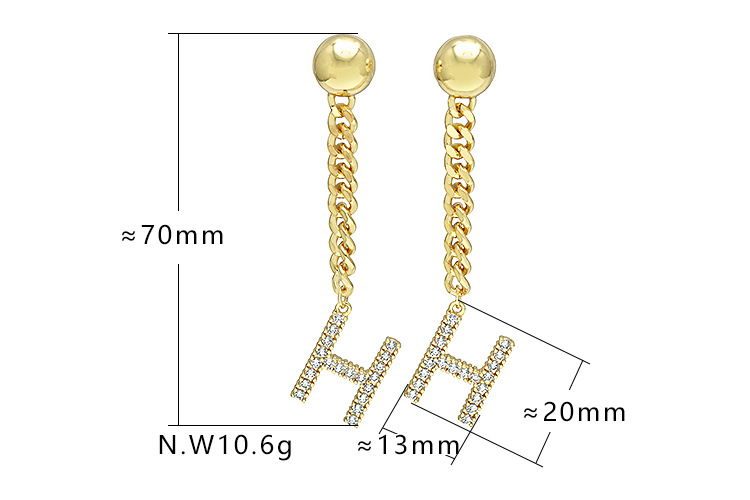 Fashion Zircon Gold-plated Letter Long Earrings Wholesale display picture 1