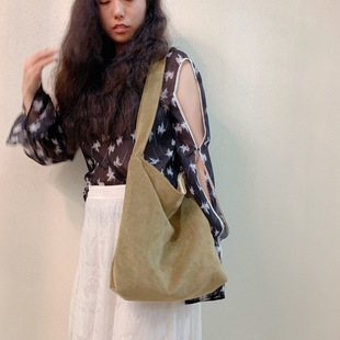 chic Autumn New Vintage Artistic Cloth Bag Women's Schoolbag Solid Color Corduroy Single Shoulder Crossbody Cloth Bag Zipper