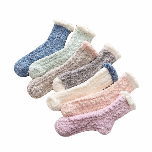 Coral Plush Sleeping Socks Women's Autumn and Winter Towel Floor Cute Sleeping Plus Velvet Thickening Warmth Factory Direct Sales