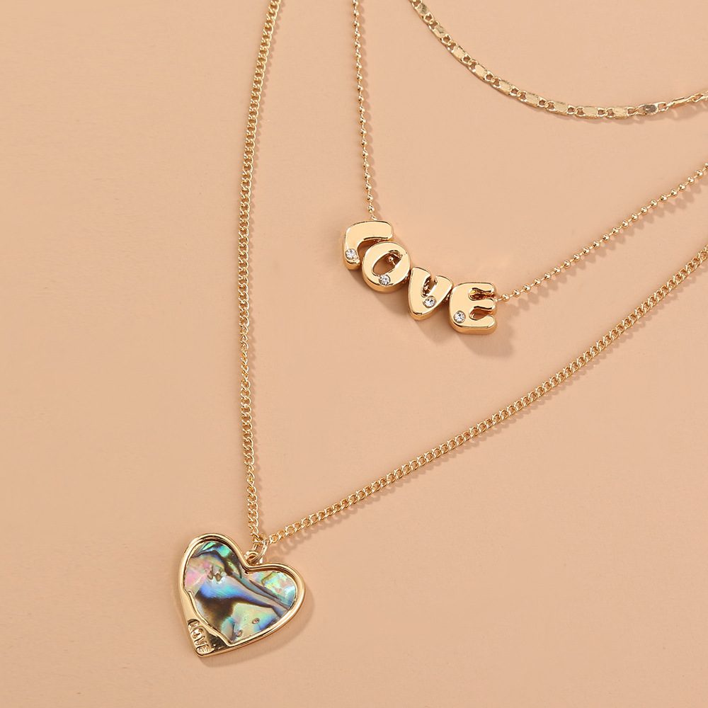 Fashion Letter Heart Natural Abalone Shell Pendant Multi-layer Metal Necklace display picture 5