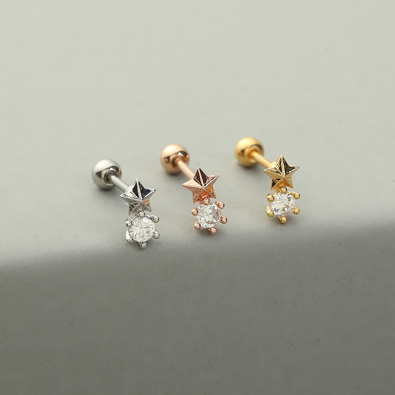 Fashion Moon Copper Ear Studs Inlay Zircon Copper Earrings 1 Piece