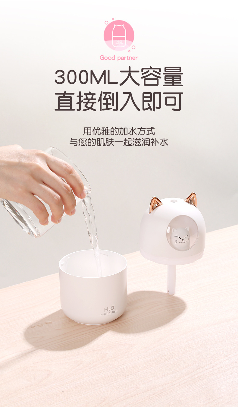 新款萌猫加湿器办公室桌面萌宠卡通小型雾化器家用卧室喷雾补水仪详情27