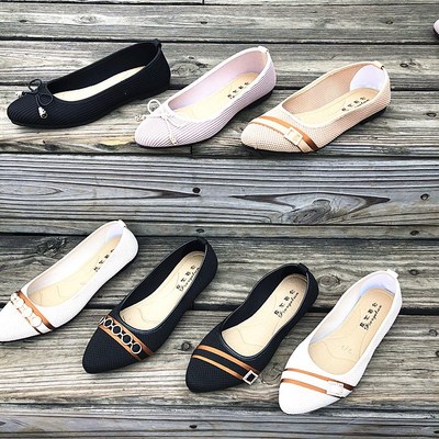 2020秋季新款紡織網布面料女士工作鞋韓版淺口尖頭時尚低跟單鞋女