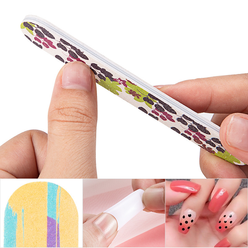 美甲海绵搓条迷你双面印花指甲锉指甲打磨修甲型工具图案随机